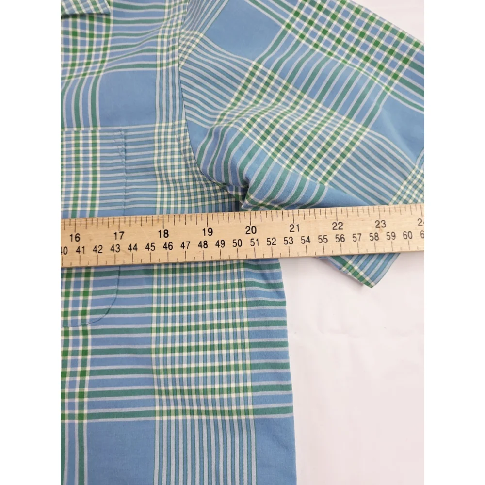 Patagonia Men's Go To Shirt Short Sleeve Plaid Blue Green Organic Cotton Size L